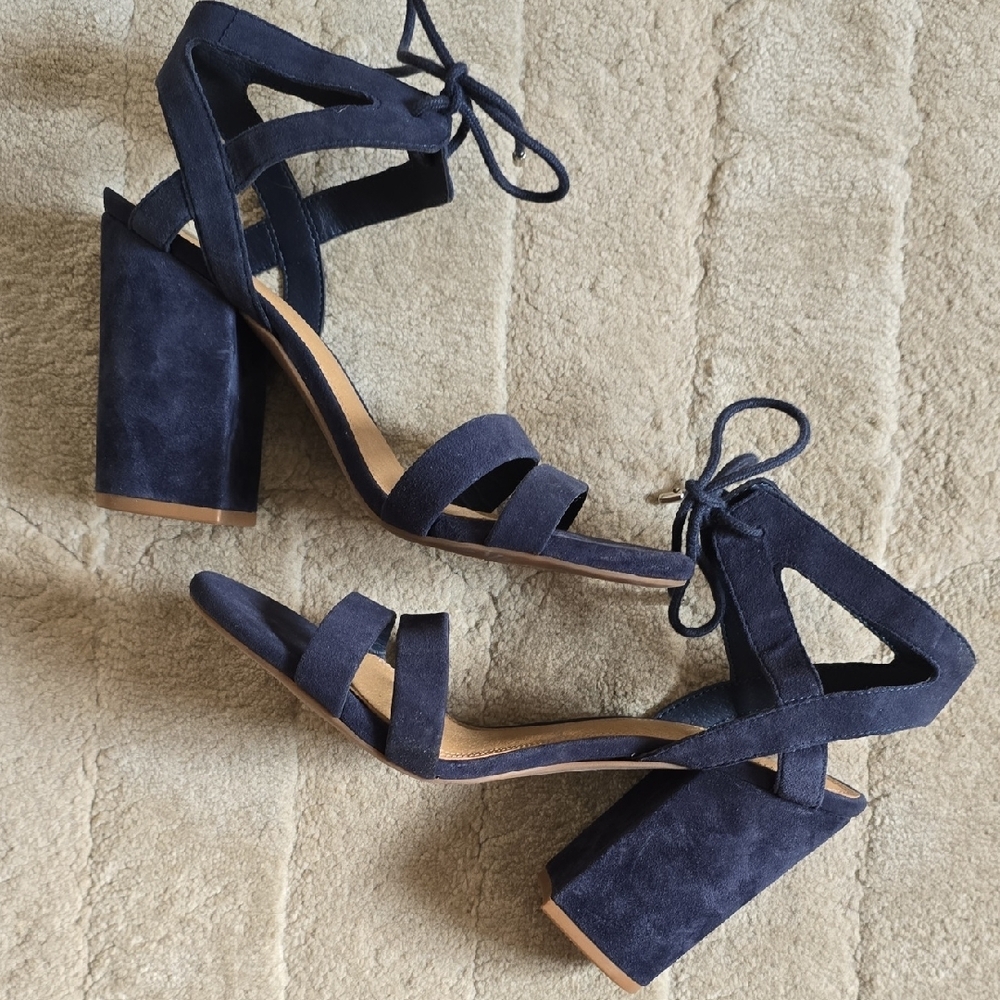 Gianni Bini Navy Blue Suede Heeled Sandals Size 8.5 - Picture 4 of 5